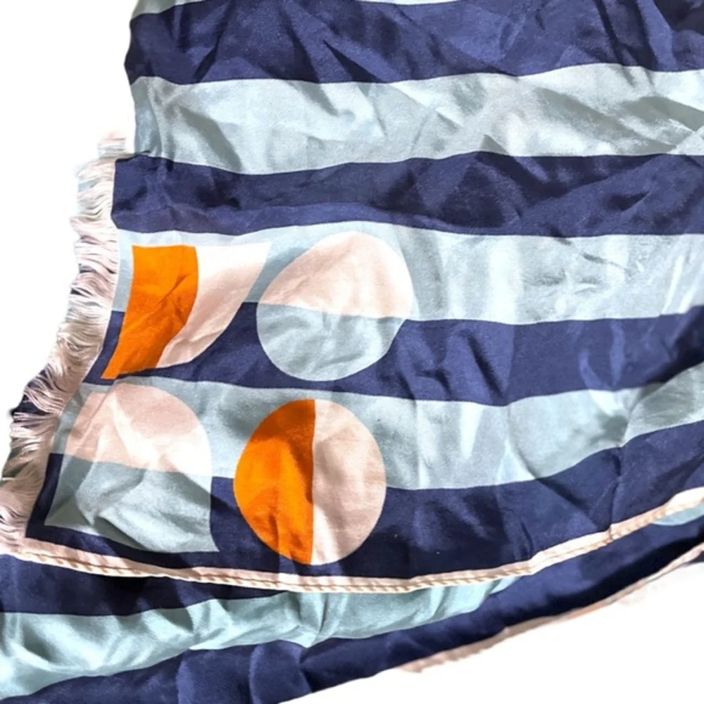 Kate Spade Teal and Blue‎ Striped Scarf with Fringe Trimmed Ends